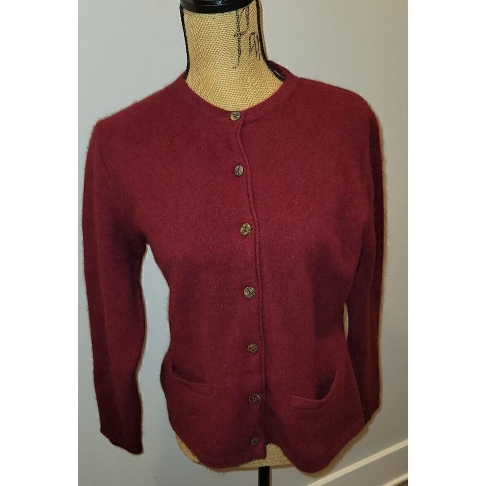Possumdown Button Down Sweater Cardigan Merino Wool Burgundy Red Sz Large
